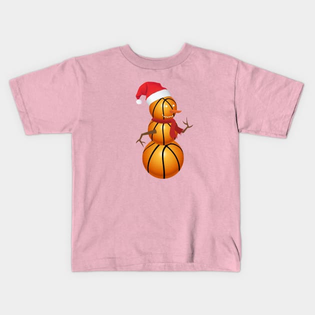 Basketball Snowman Christmas Kids T-Shirt by Skylane